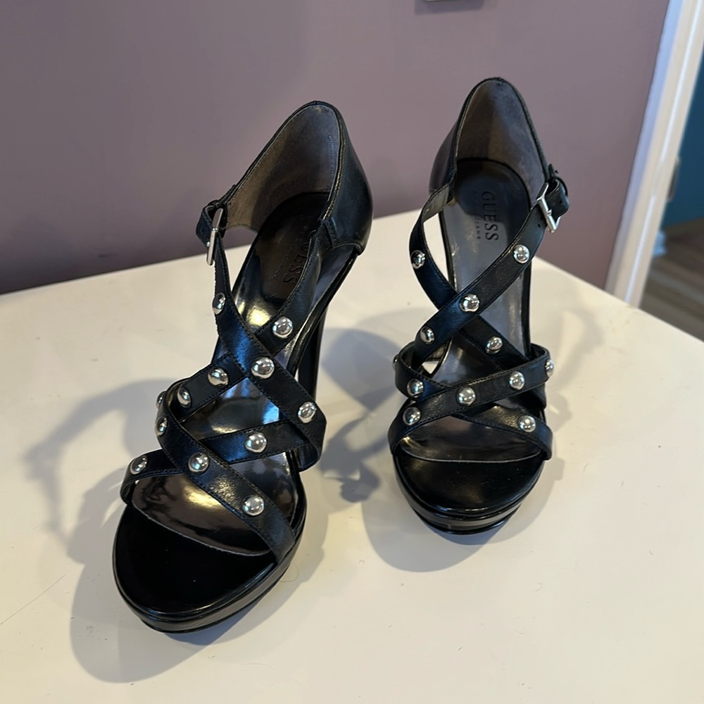 Black leather platform heels Guess